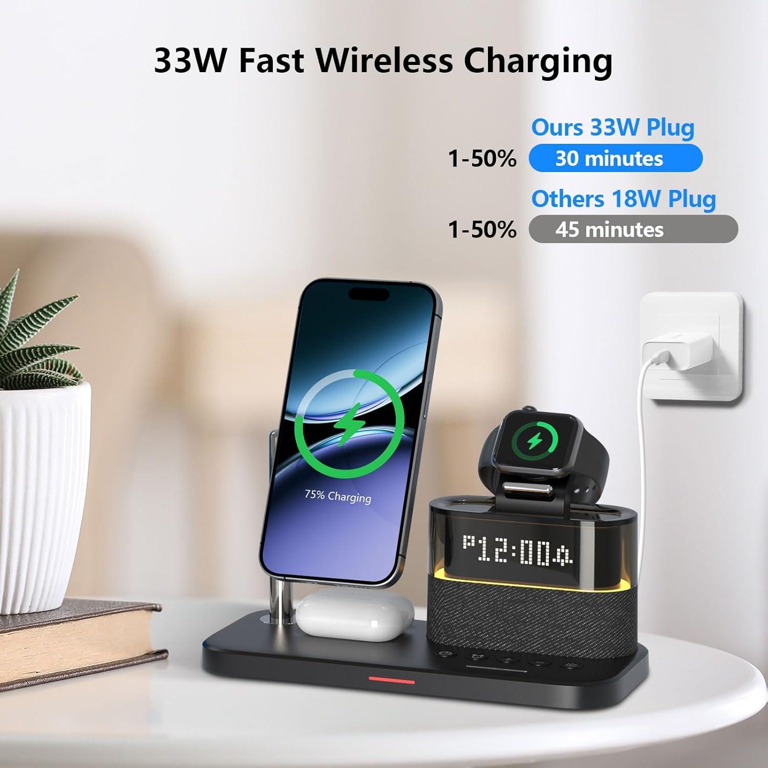 Estación de Carga Inalámbrica 5 en 1 BLKE con Reloj