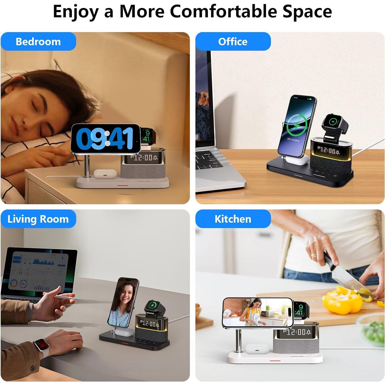 Estación de Carga Inalámbrica 5 en 1 BLKE con Reloj