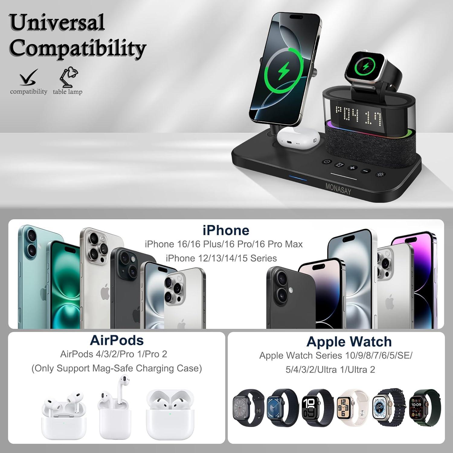 Estación de Carga Inalámbrica 5 en 1 MONASAY Negro