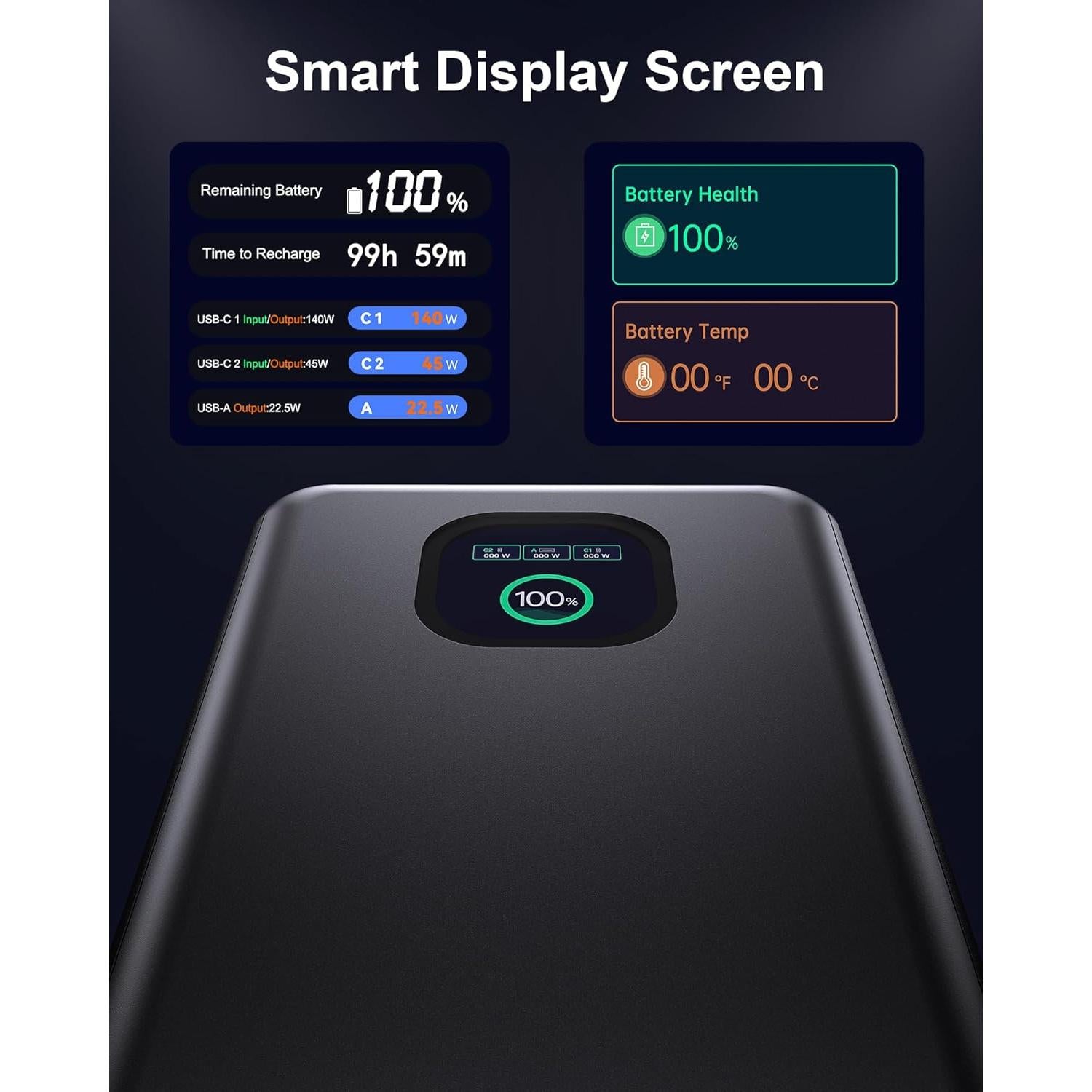 Banco de Energía ANSODY 25000mAh 140W Carga Rápida USB-C