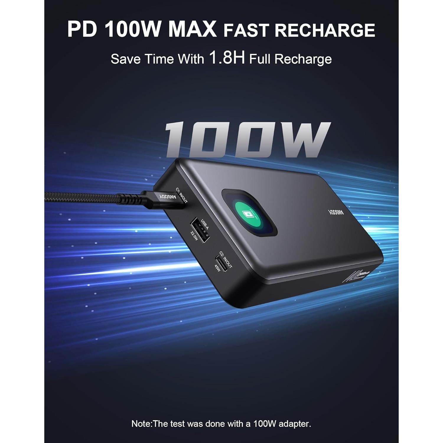 Banco de Energía ANSODY 25000mAh 140W Carga Rápida USB-C