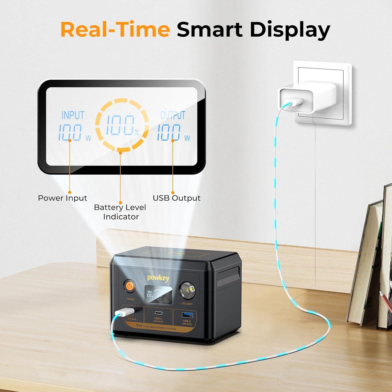 Banco de Energía Powkey 30000mAh 100W Cargador Portátil