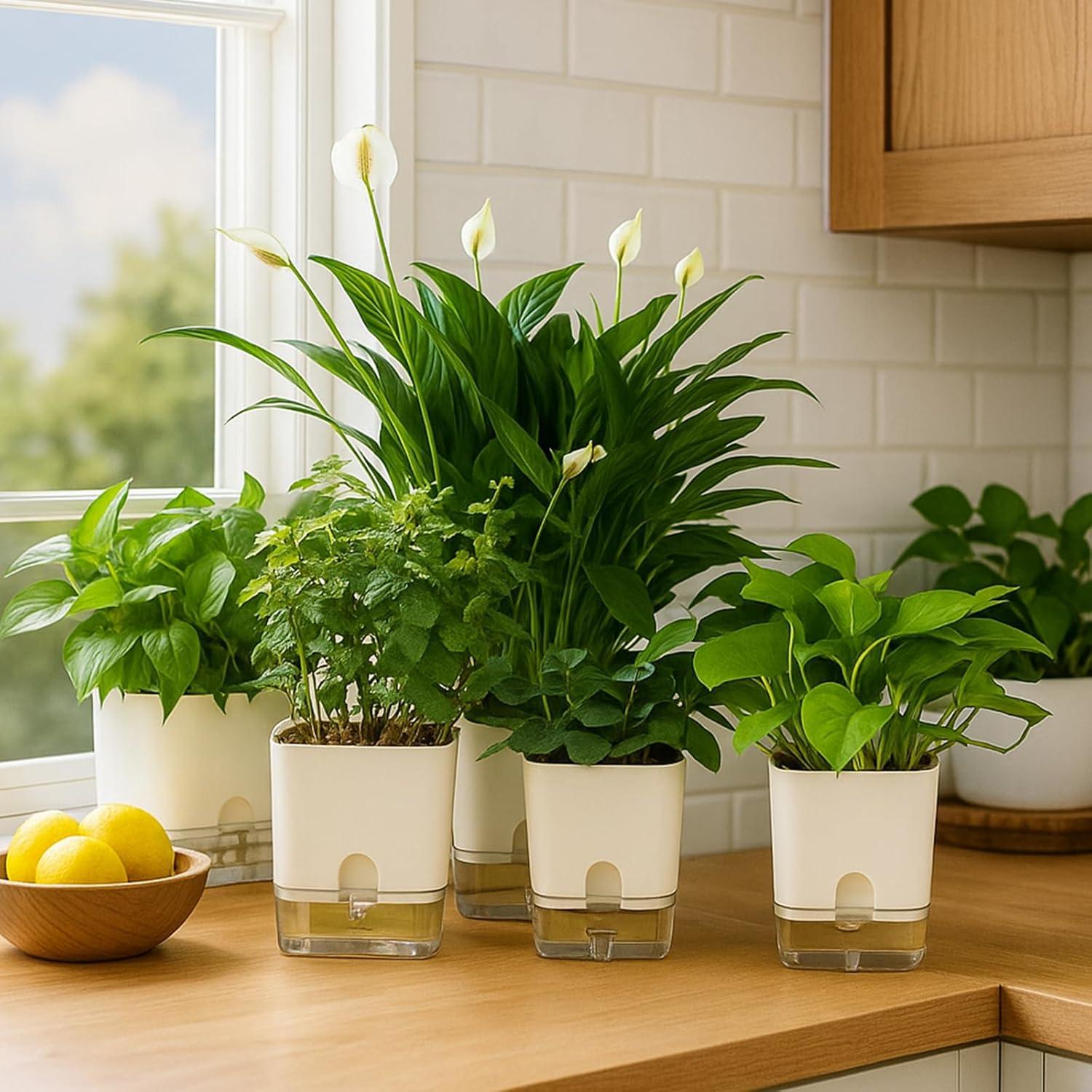 Macetas Autorriego Planterhoma 18 cm Blancas 4 Piezas