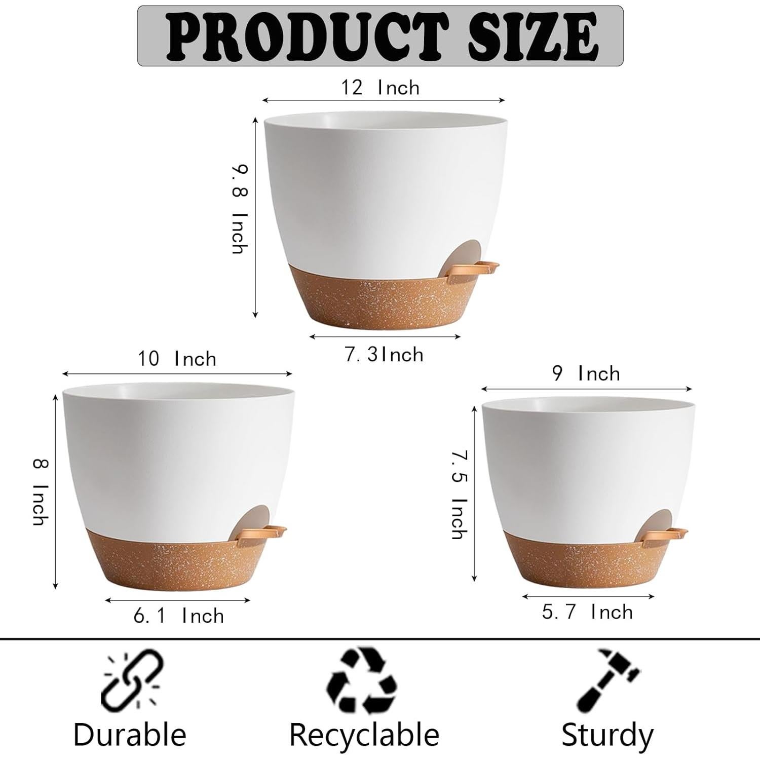 Macetas Autorriego SUN-E 3 Piezas 30-25-23 cm Blancas