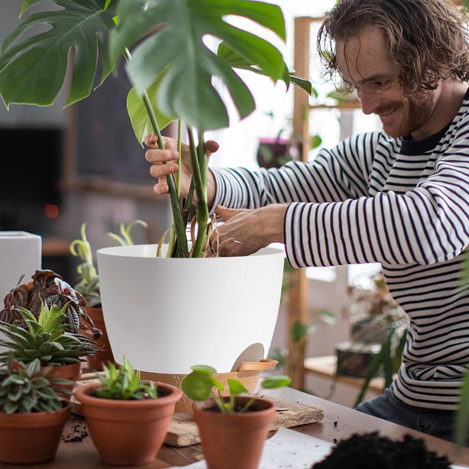 Macetas Autorriego SUN-E 3 Piezas 30-25-23 cm Blancas