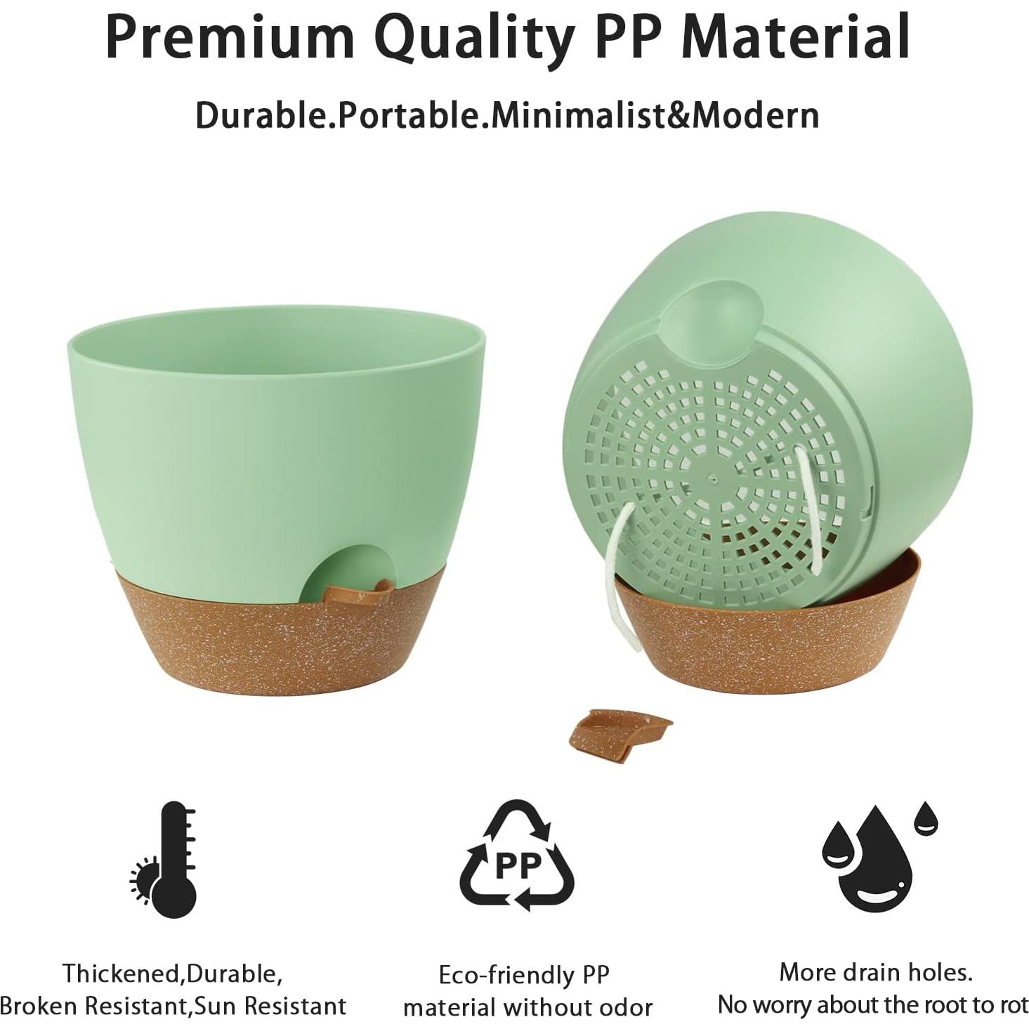 Macetas Autorriego UUBEMM Verde, Juego de 3, 25.4/22.9/20.3 cm