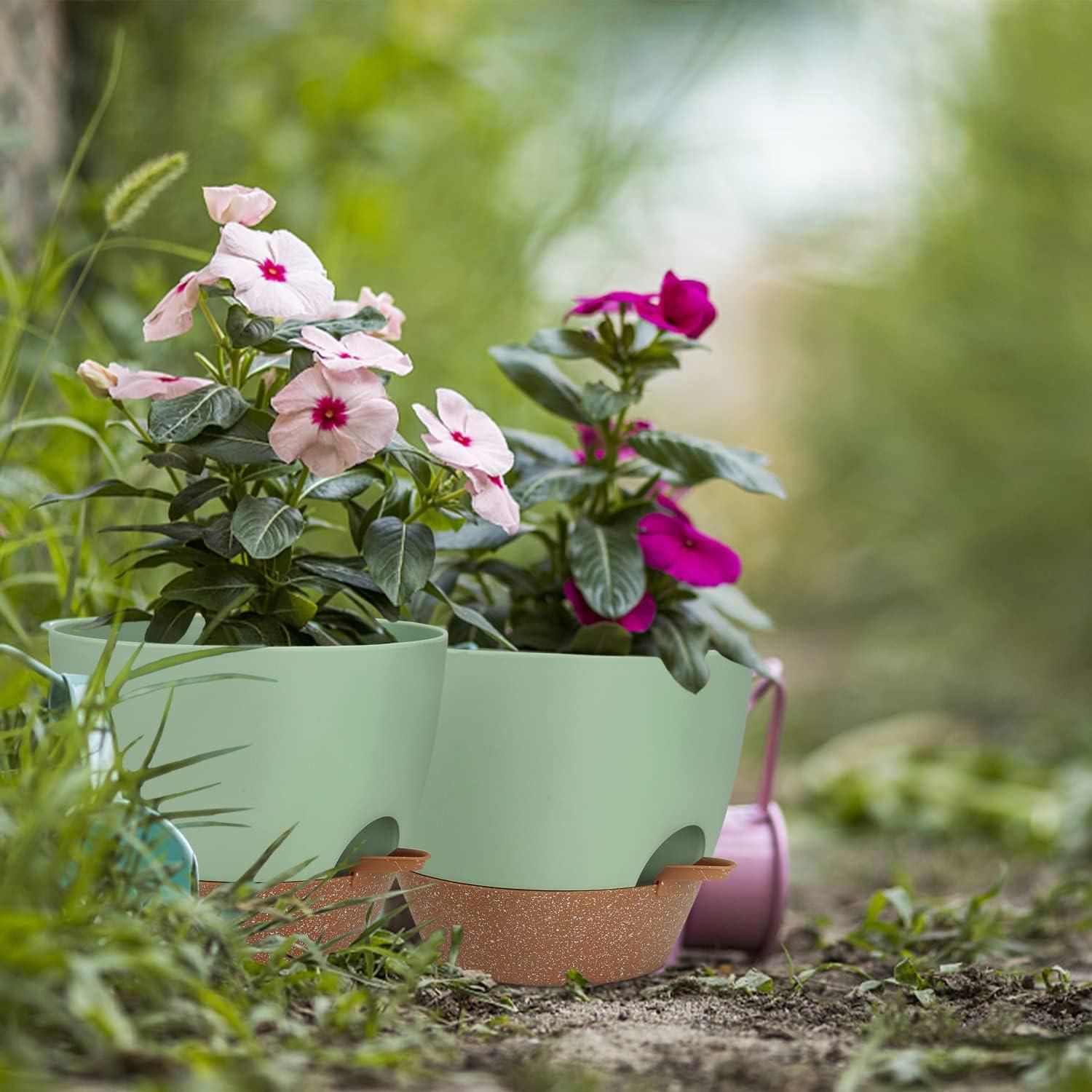 Macetas Autorriego UUBEMM Verde, Juego de 3, 25.4/22.9/20.3 cm