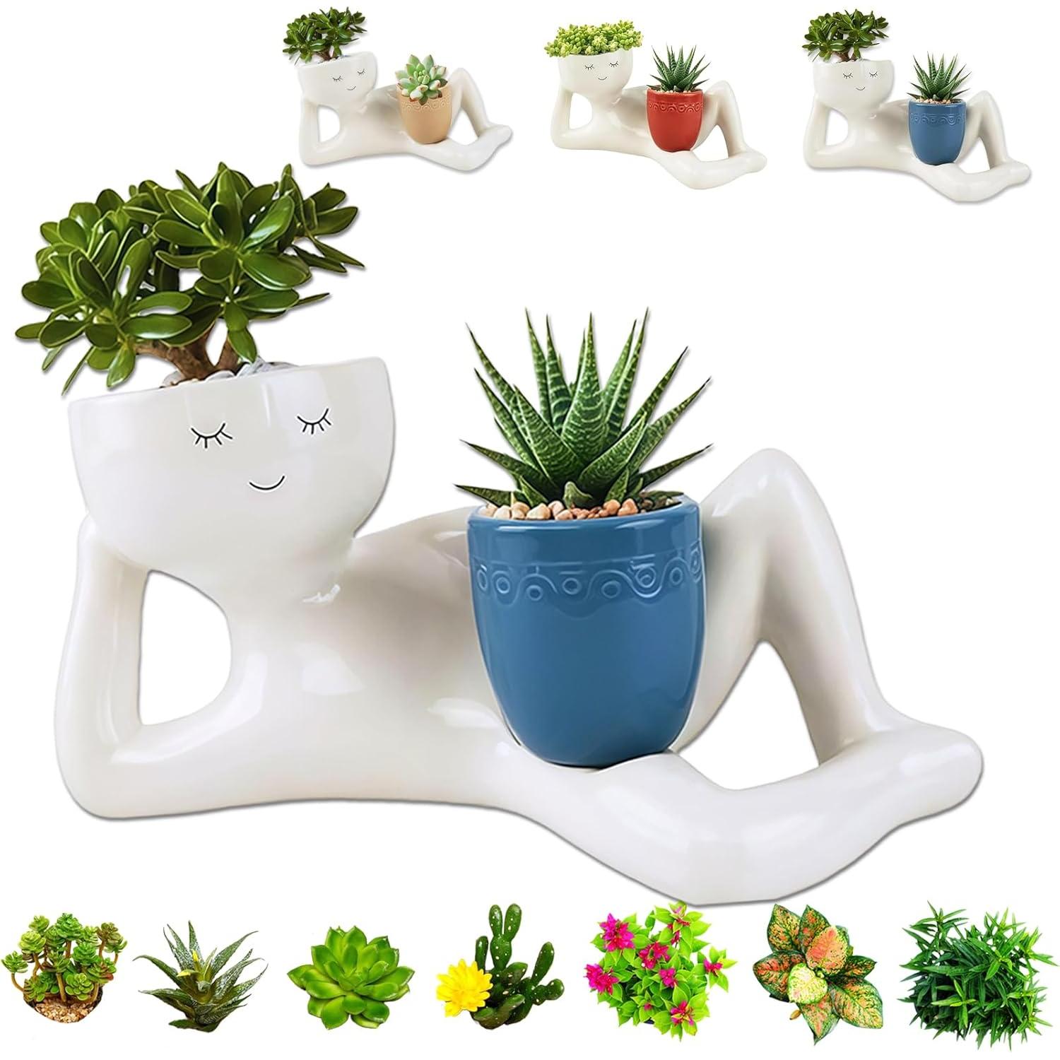 Macetero Chico Perezoso Jiyikua de Resina Azul 13x25cm