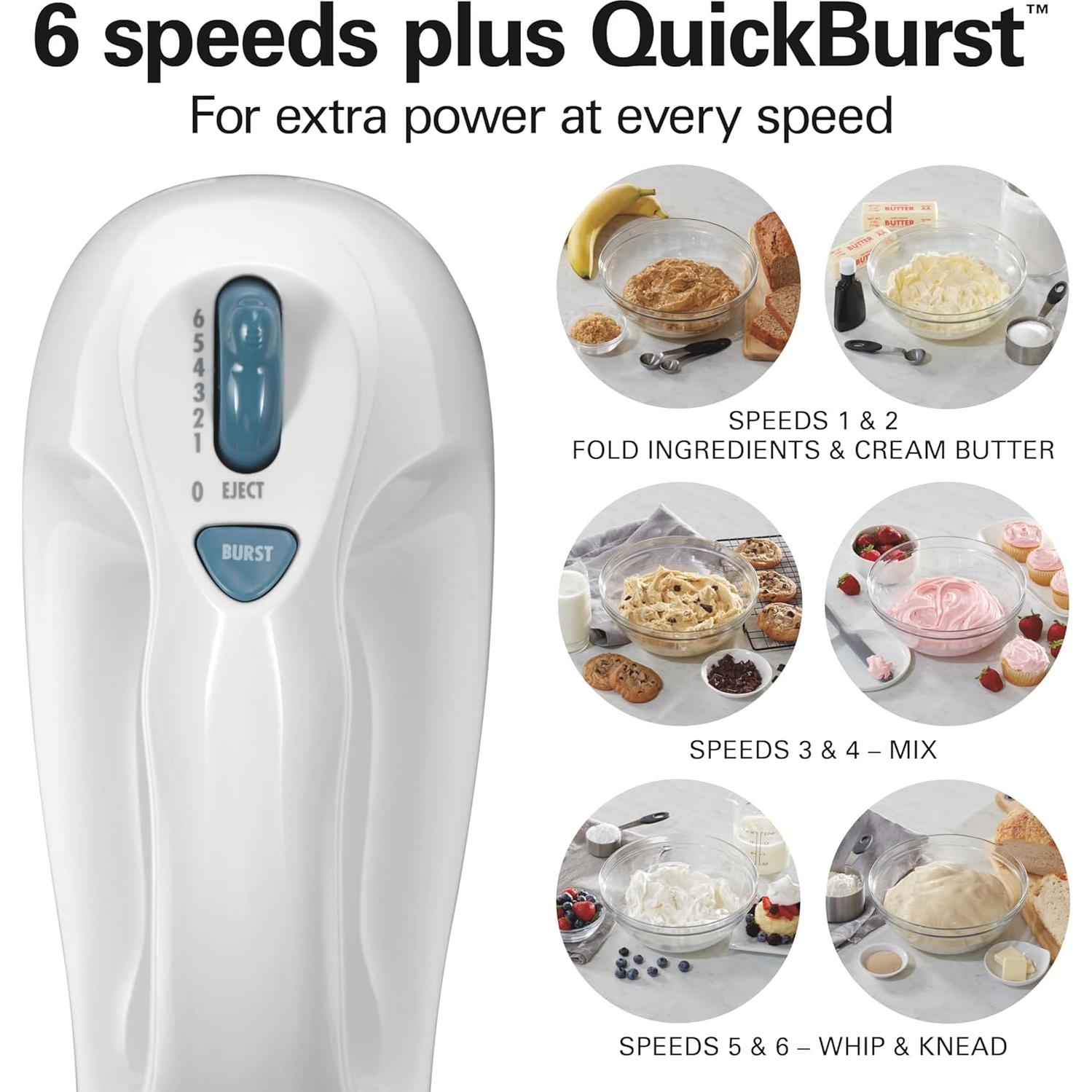 Batidora de Mano Eléctrica Hamilton Beach 250W 6 Velocidades Blanca