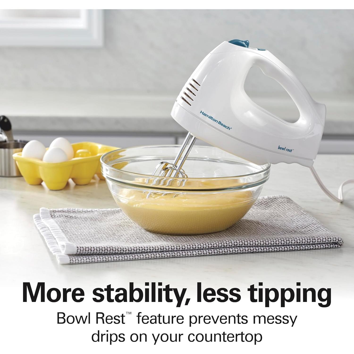 Batidora de Mano Eléctrica Hamilton Beach 250W 6 Velocidades Blanca