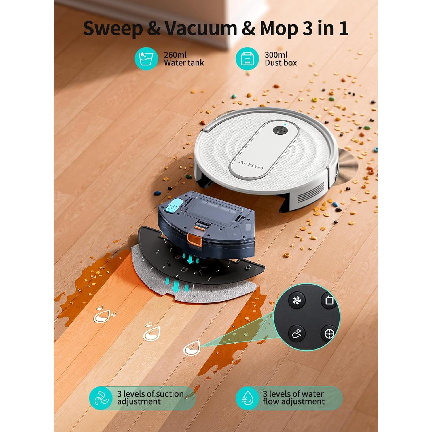 Aspirador Robot J10 Airzeen - Succión 4000Pa, 3 en 1, Control APP/Alexa