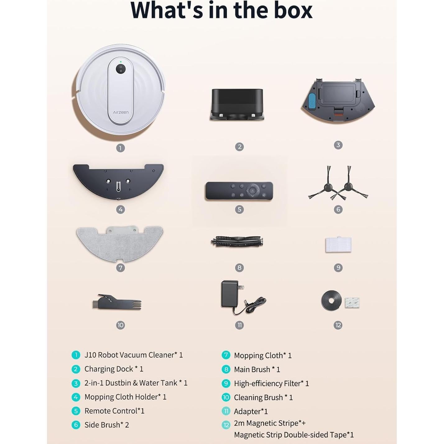 Aspirador Robot J10 Airzeen - Succión 4000Pa, 3 en 1, Control APP/Alexa