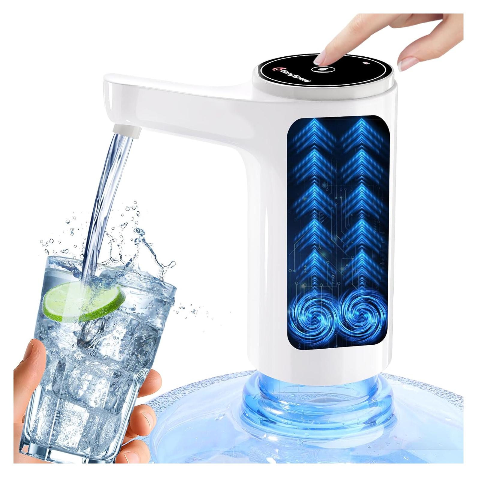 EASYSPEED Water Dispenser for 5 Gallon Bottle Portable Electric Water Pump with 2 Adapters USB-C Charging Battery Powered Automatic Drinking Water Dispenser for Camping, Travel, Kitchen, Office,White