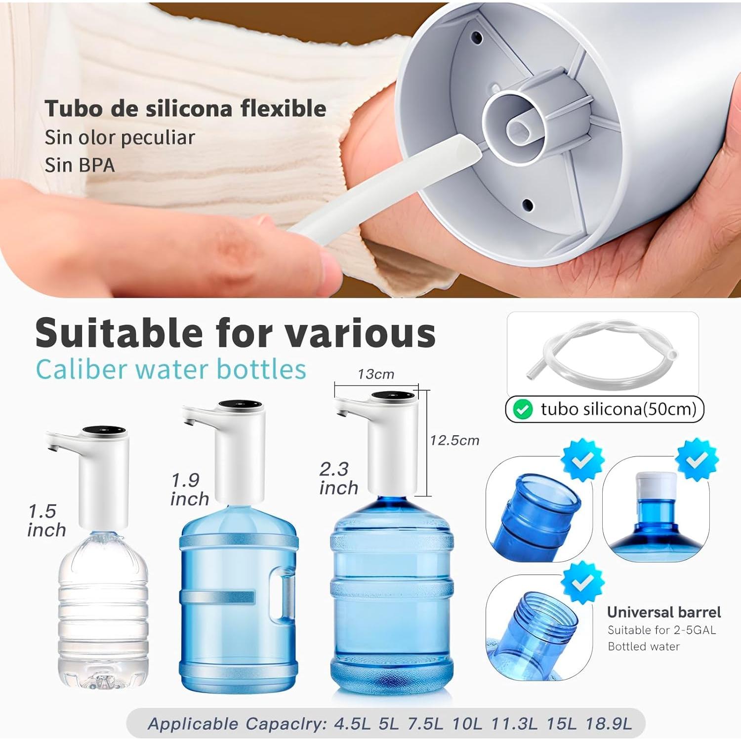 EASYSPEED Water Dispenser for 5 Gallon Bottle Portable Electric Water Pump with 2 Adapters USB-C Charging Battery Powered Automatic Drinking Water Dispenser for Camping, Travel, Kitchen, Office,White