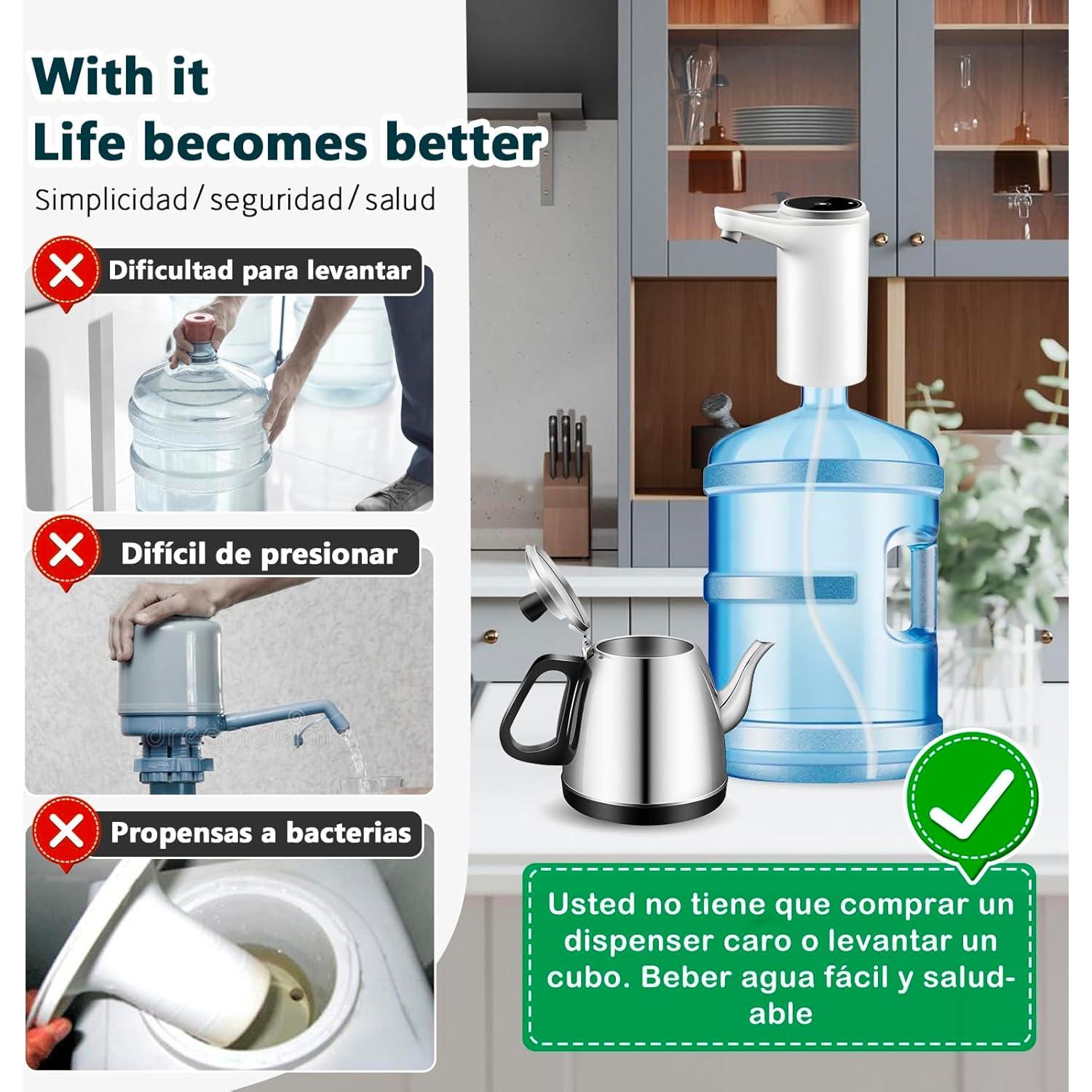 EASYSPEED Water Dispenser for 5 Gallon Bottle Portable Electric Water Pump with 2 Adapters USB-C Charging Battery Powered Automatic Drinking Water Dispenser for Camping, Travel, Kitchen, Office,White