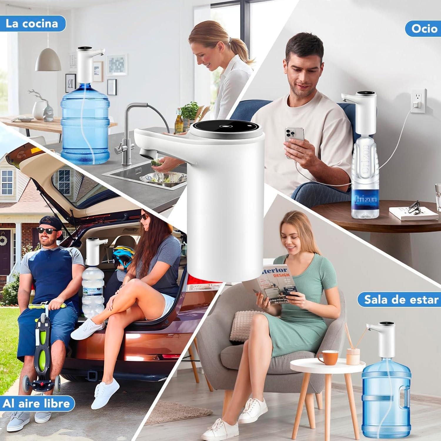 EASYSPEED Water Dispenser for 5 Gallon Bottle Portable Electric Water Pump with 2 Adapters USB-C Charging Battery Powered Automatic Drinking Water Dispenser for Camping, Travel, Kitchen, Office,White