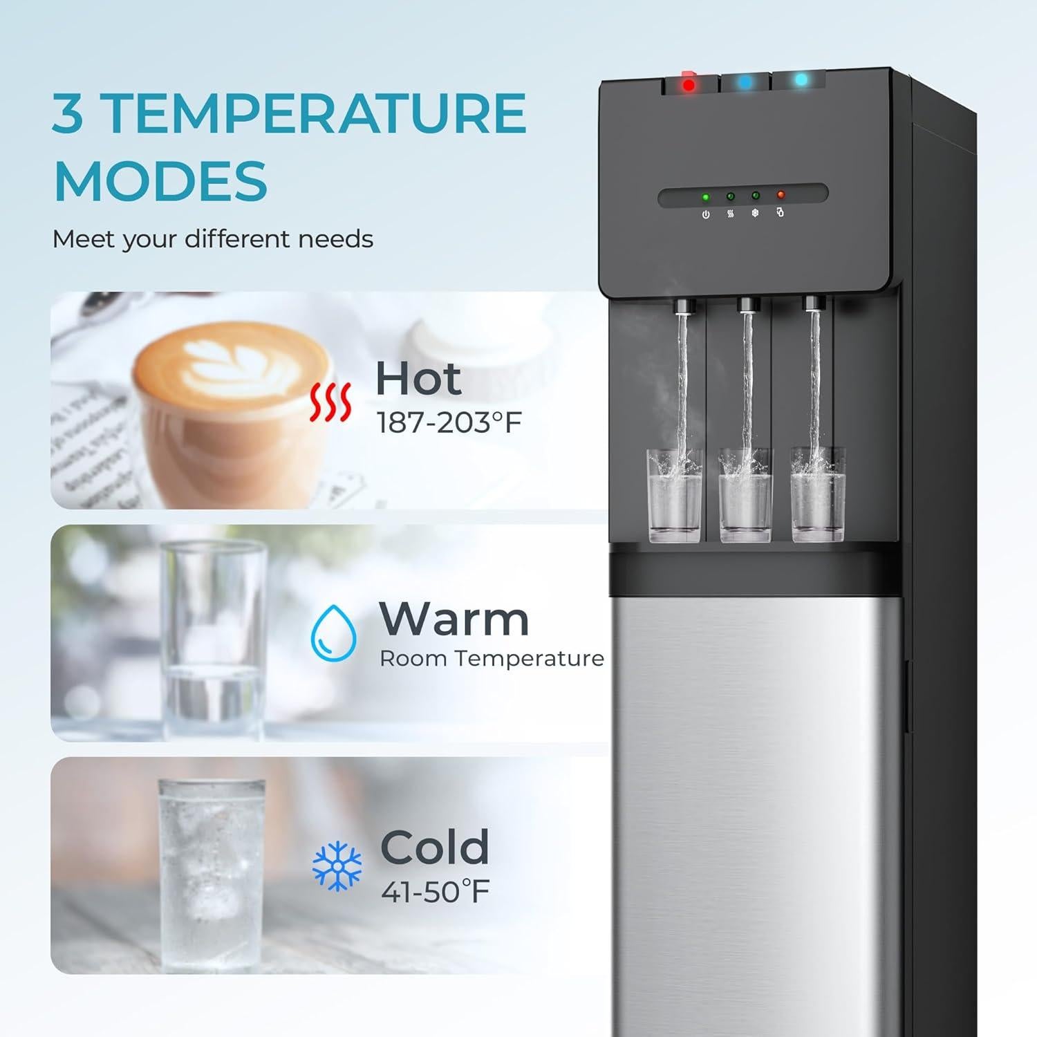 Dispensador de Agua EUHOMY Carga Inferior 5 Galones 3 Temperaturas