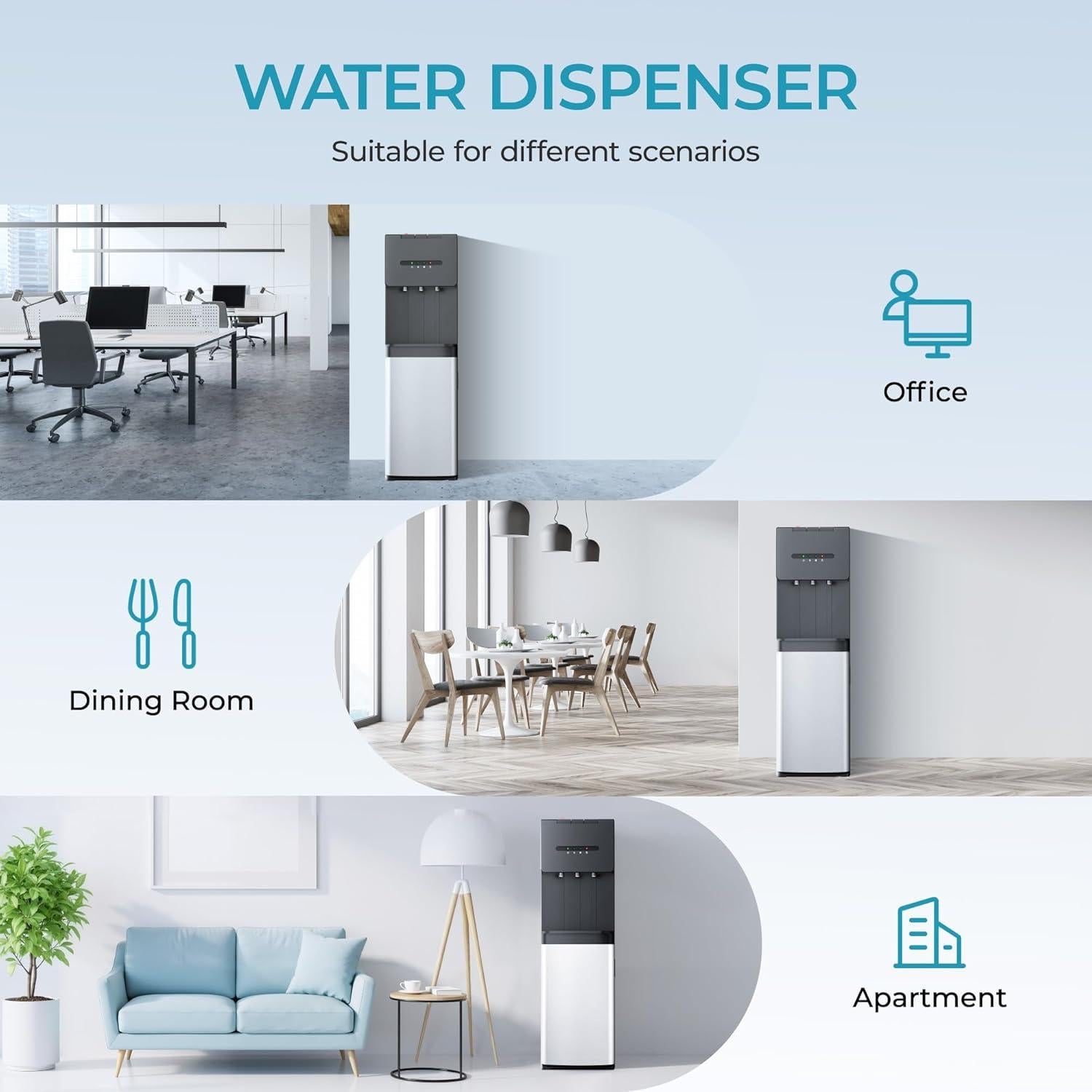 Dispensador de Agua EUHOMY Carga Inferior 5 Galones 3 Temperaturas