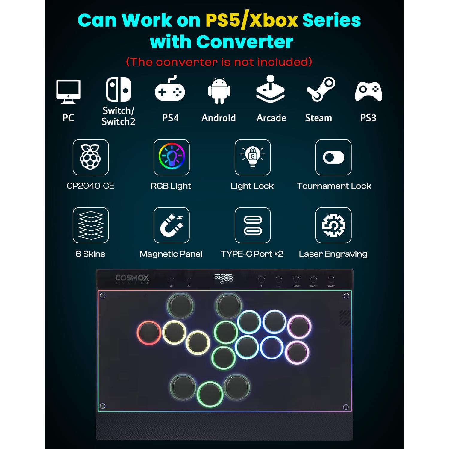 Controlador de Arcade Sehawei Haute42 C16 - RGB, Panel Magnético