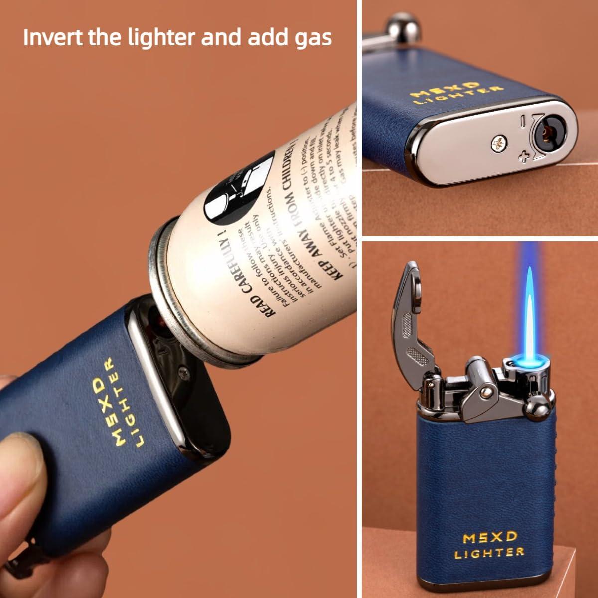 Encendedor de Butano NINSI Retro Azul, Recargable y a Prueba de Viento