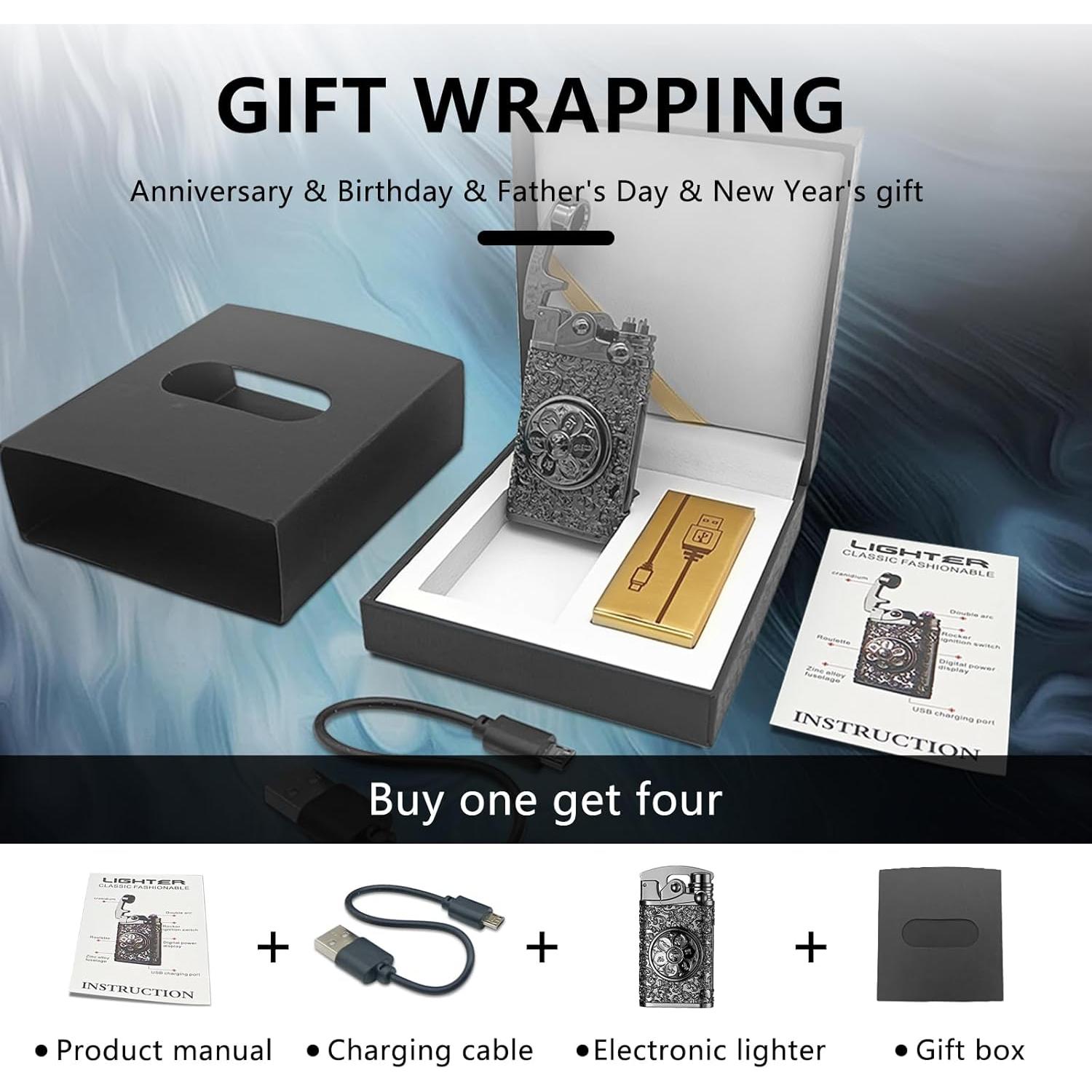 Encendedor Eléctrico Recargable TIKIUKI Plasma Doble Arco Negro