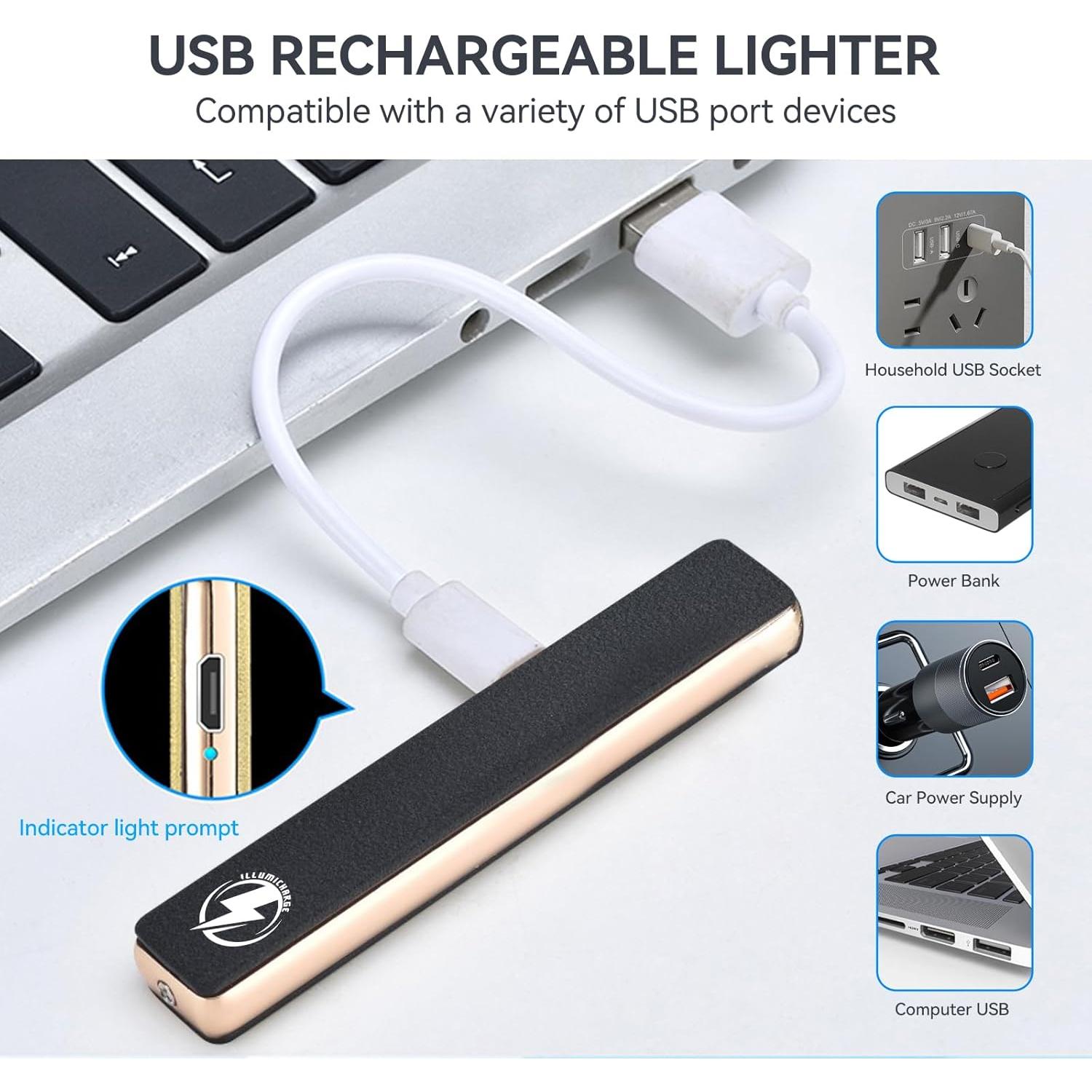 Encendedor Eléctrico Recargable ILLUMICHARGE Negro Mate/Oro Rosa