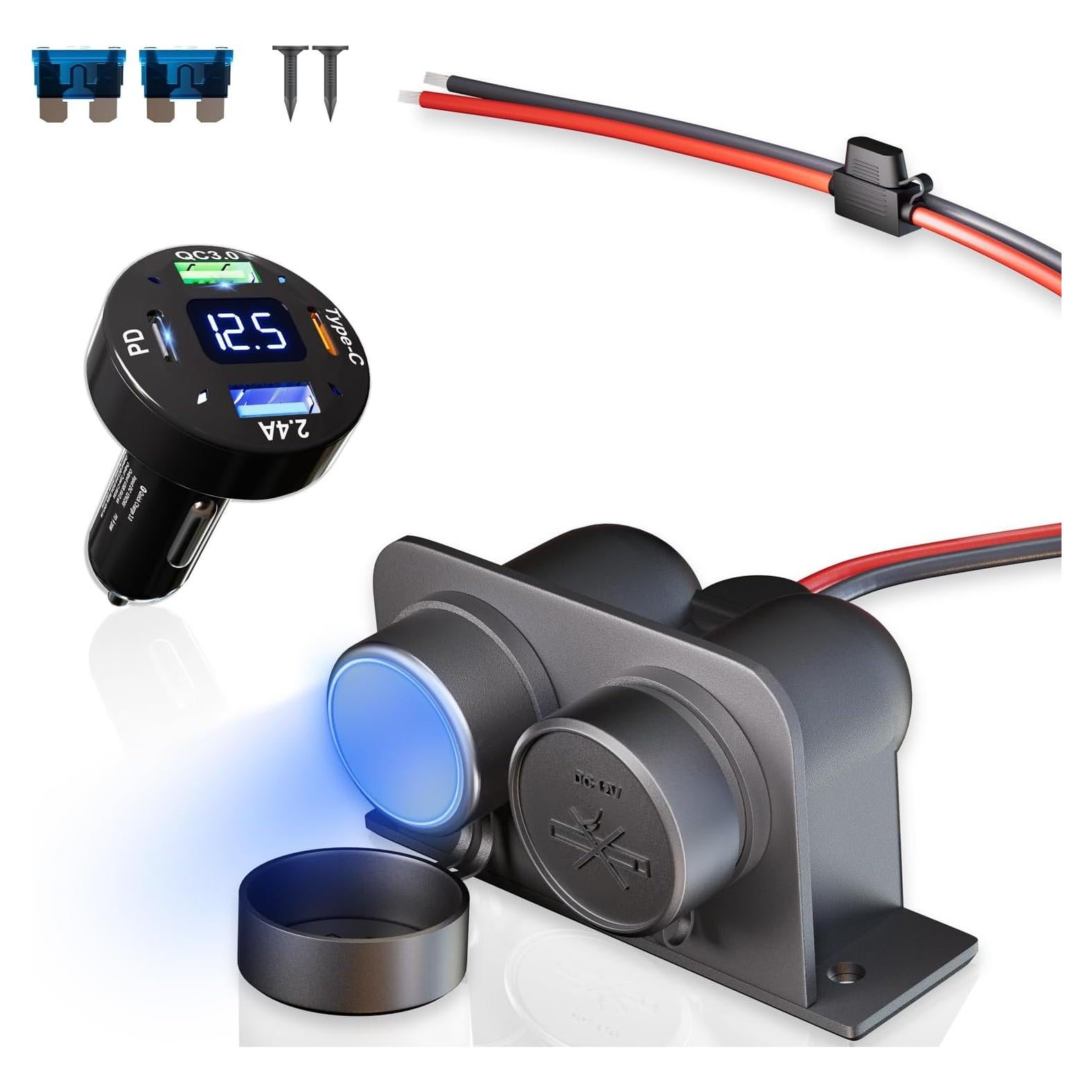 Toma de Mechero 12V Doble Salida con Cargador USB QC3.0