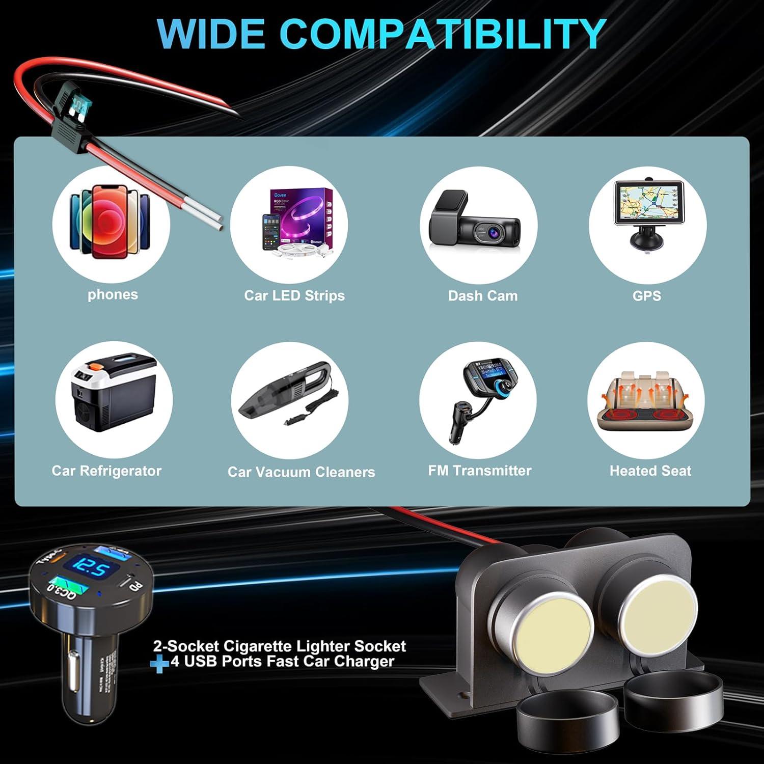 Toma de Mechero 12V Doble Salida con Cargador USB QC3.0