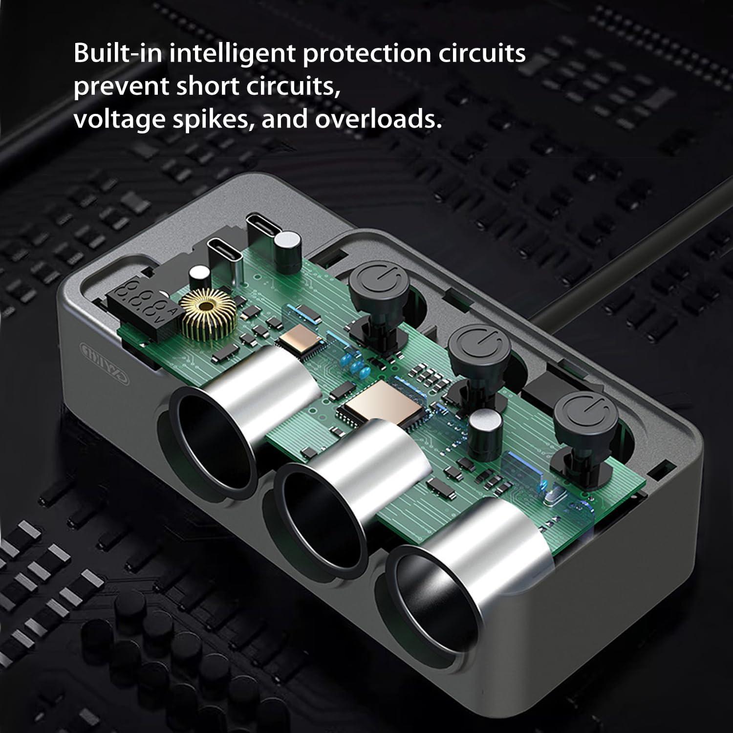 Adaptador Divisor de Encendedor 120W HURMAI 3 Toma 12V USB