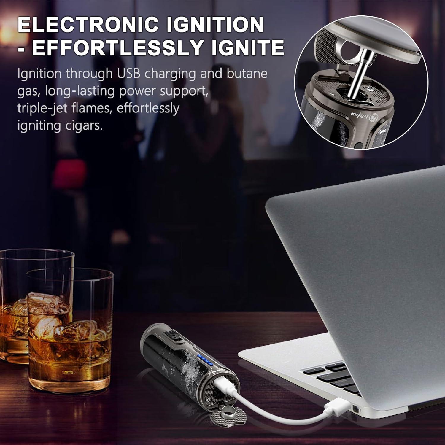Encendedor de Cigarros LIHTUN Eléctrico Triple Llama Negro