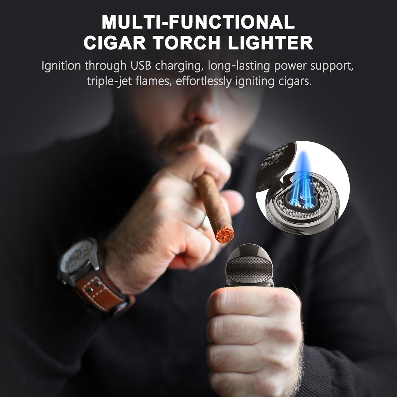 Encendedor de Cigarros LIHTUN Eléctrico Triple Llama Negro
