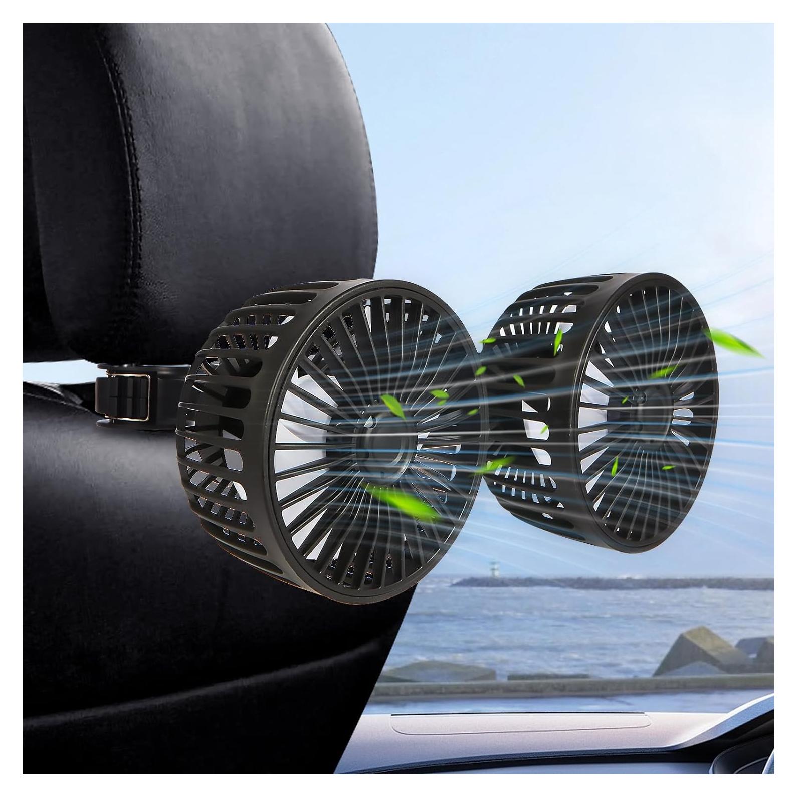 Ventilador de Coche Drosica Doble Cabeza 360° USB 3 Velocidades