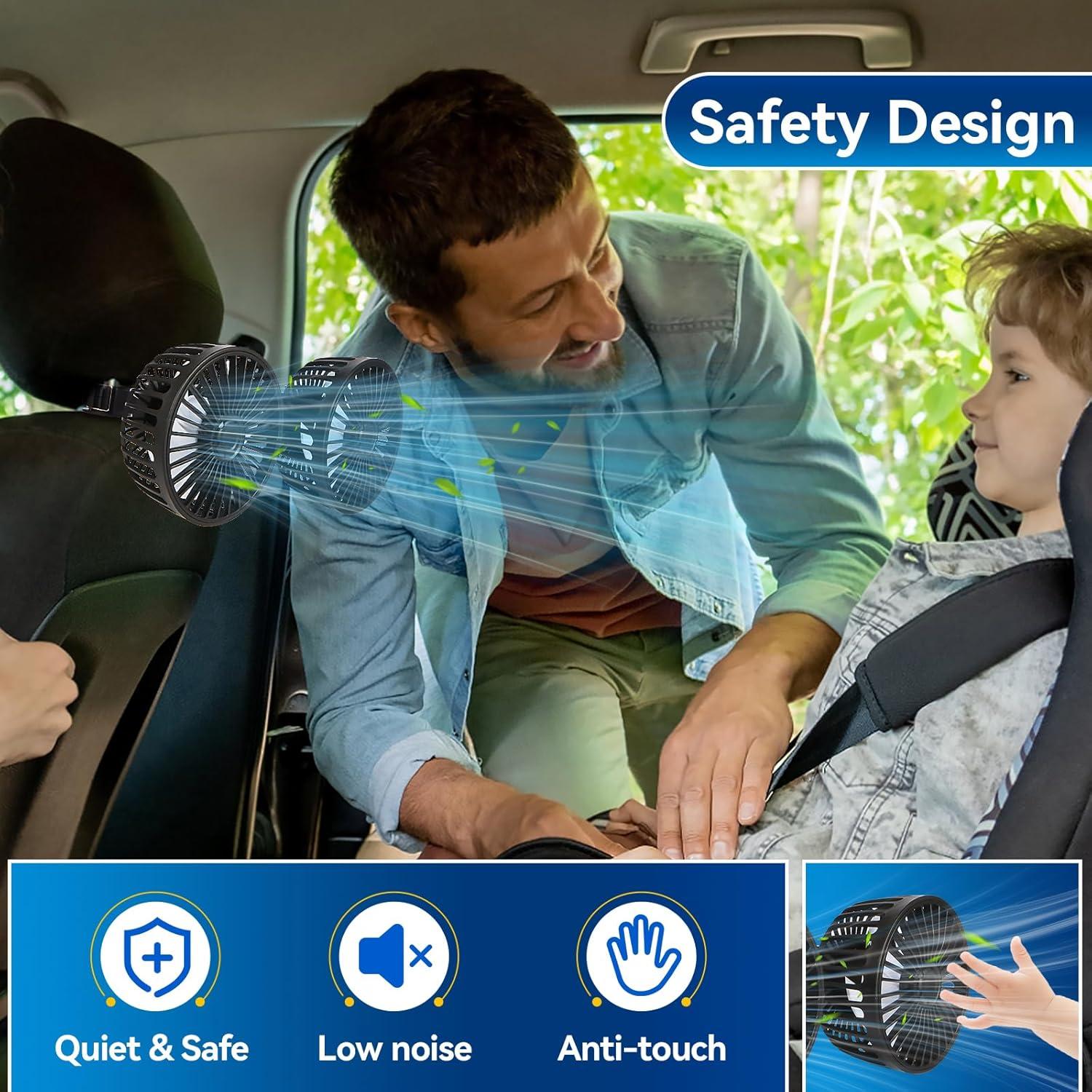 Ventilador de Coche Drosica Doble Cabeza 360° USB 3 Velocidades