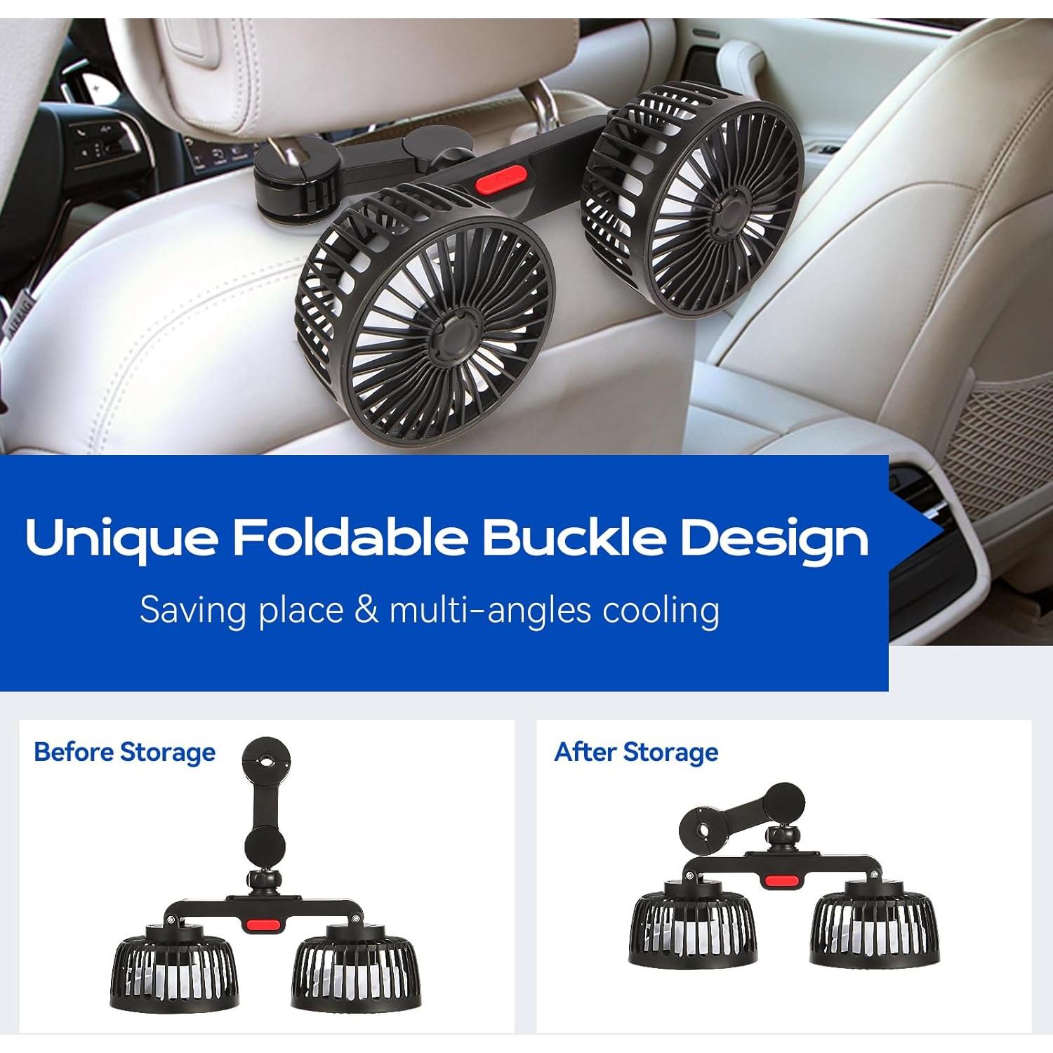 Ventilador de Coche Drosica Doble Cabeza 360° USB 3 Velocidades