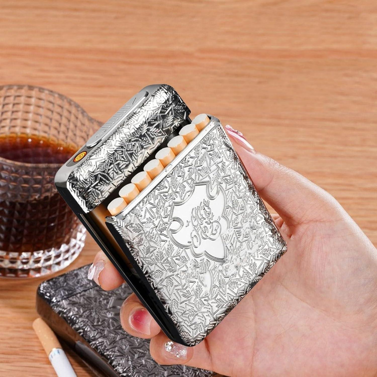 Estuche de Cigarrillos con Encendedor USB CKKC 2 en 1 Plata