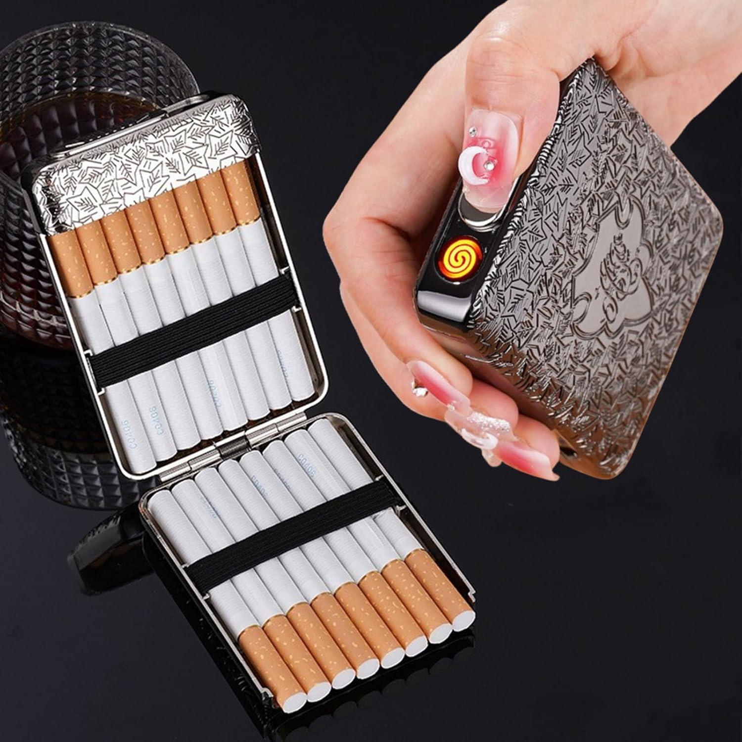 Estuche de Cigarrillos con Encendedor USB CKKC 2 en 1 Plata