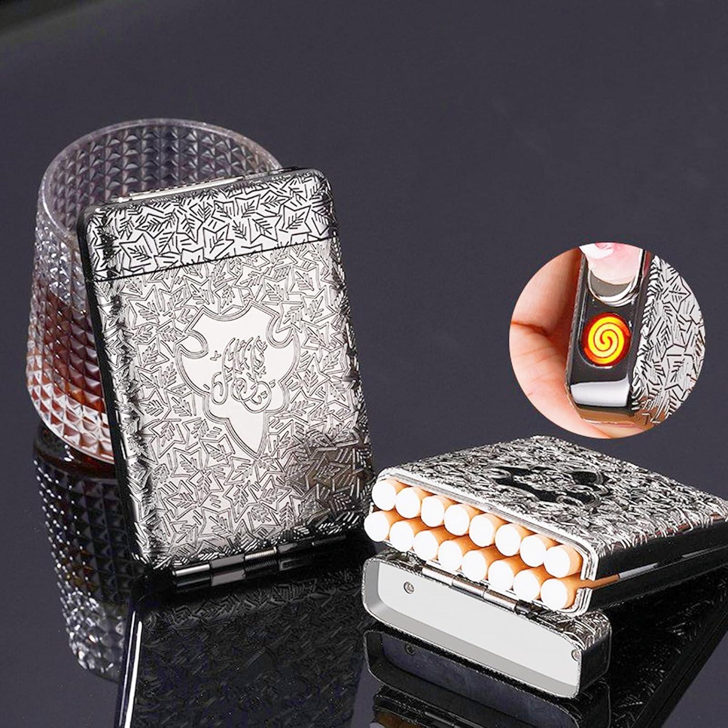 Estuche de Cigarrillos con Encendedor USB CKKC 2 en 1 Plata