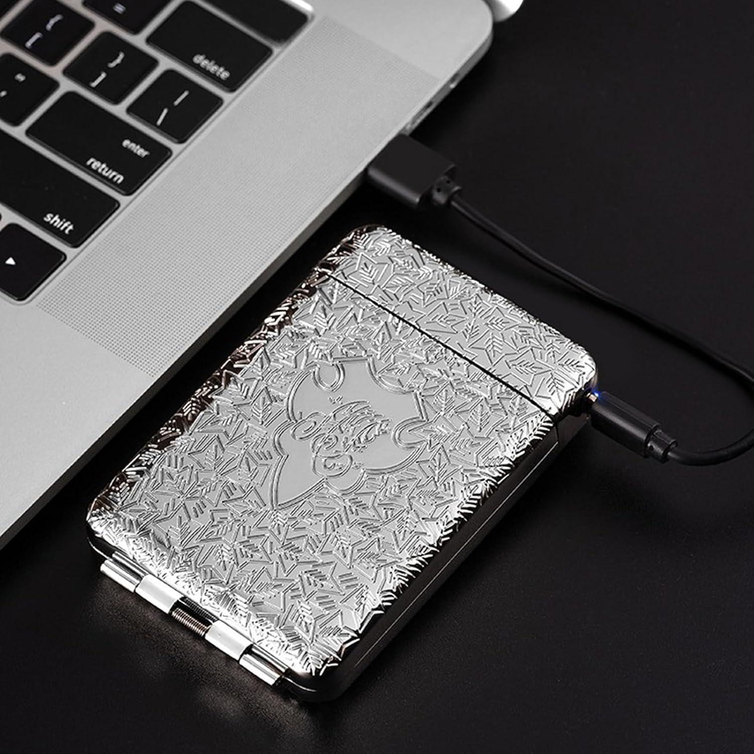 Estuche de Cigarrillos con Encendedor USB CKKC 2 en 1 Plata