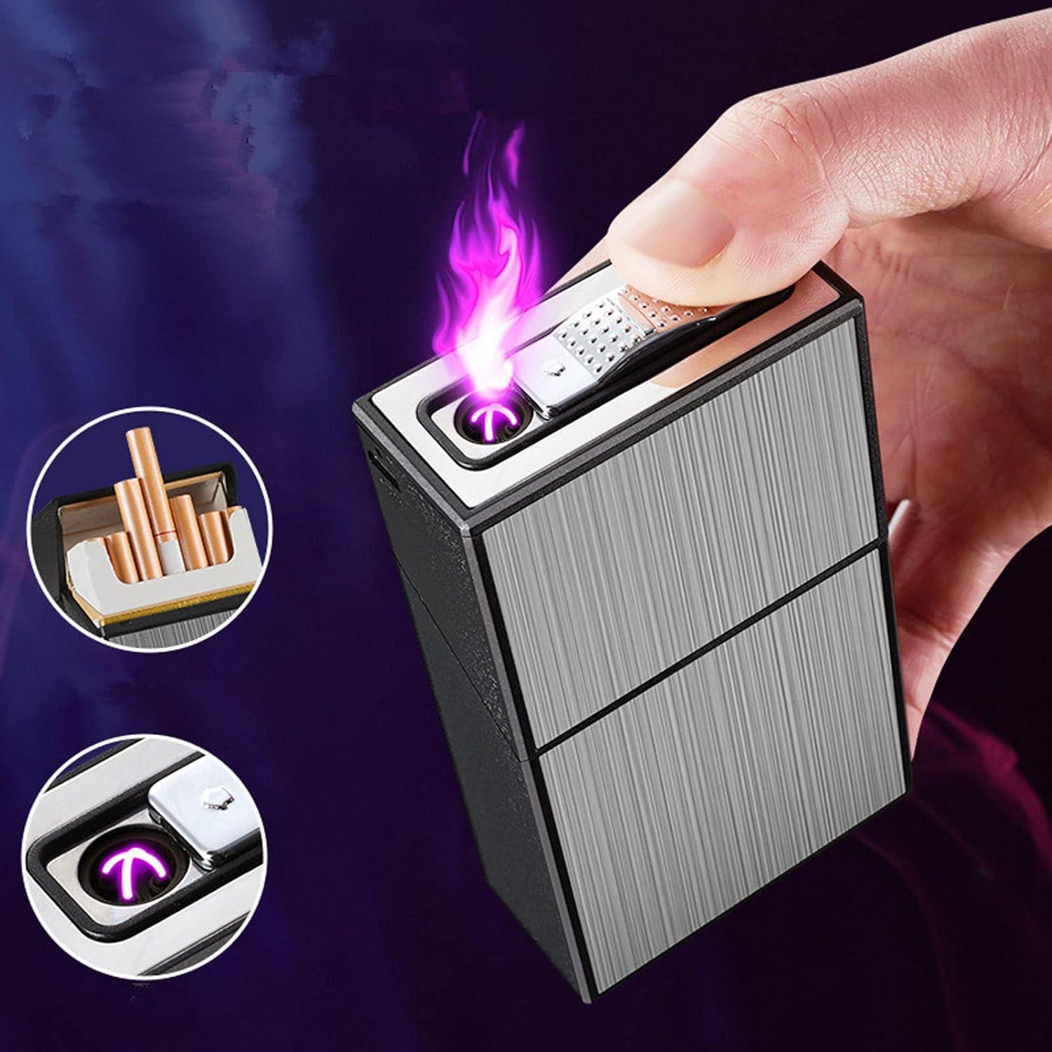 Estuche para Cigarrillos CKC con Encendedor Doble Arco USB Negro