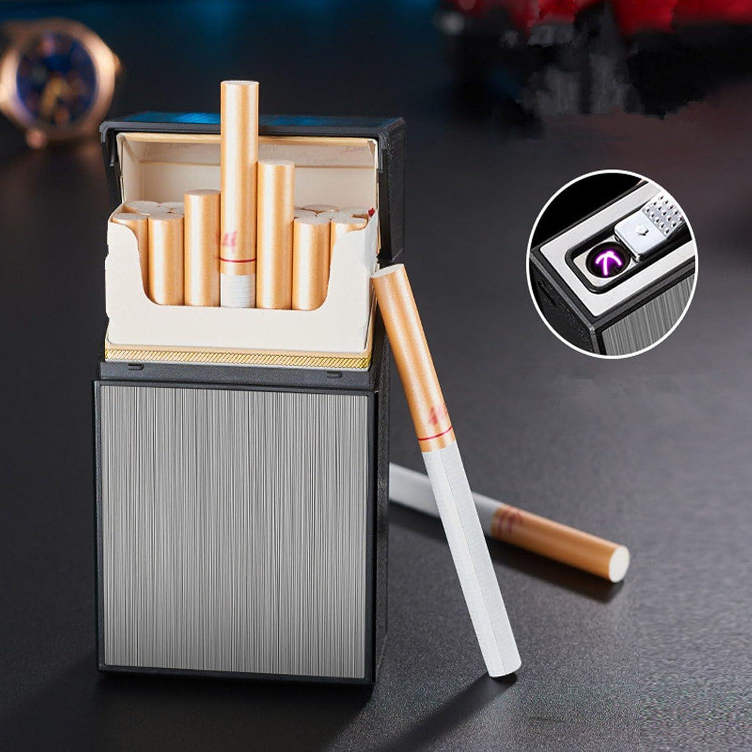 Estuche para Cigarrillos CKC con Encendedor Doble Arco USB Negro
