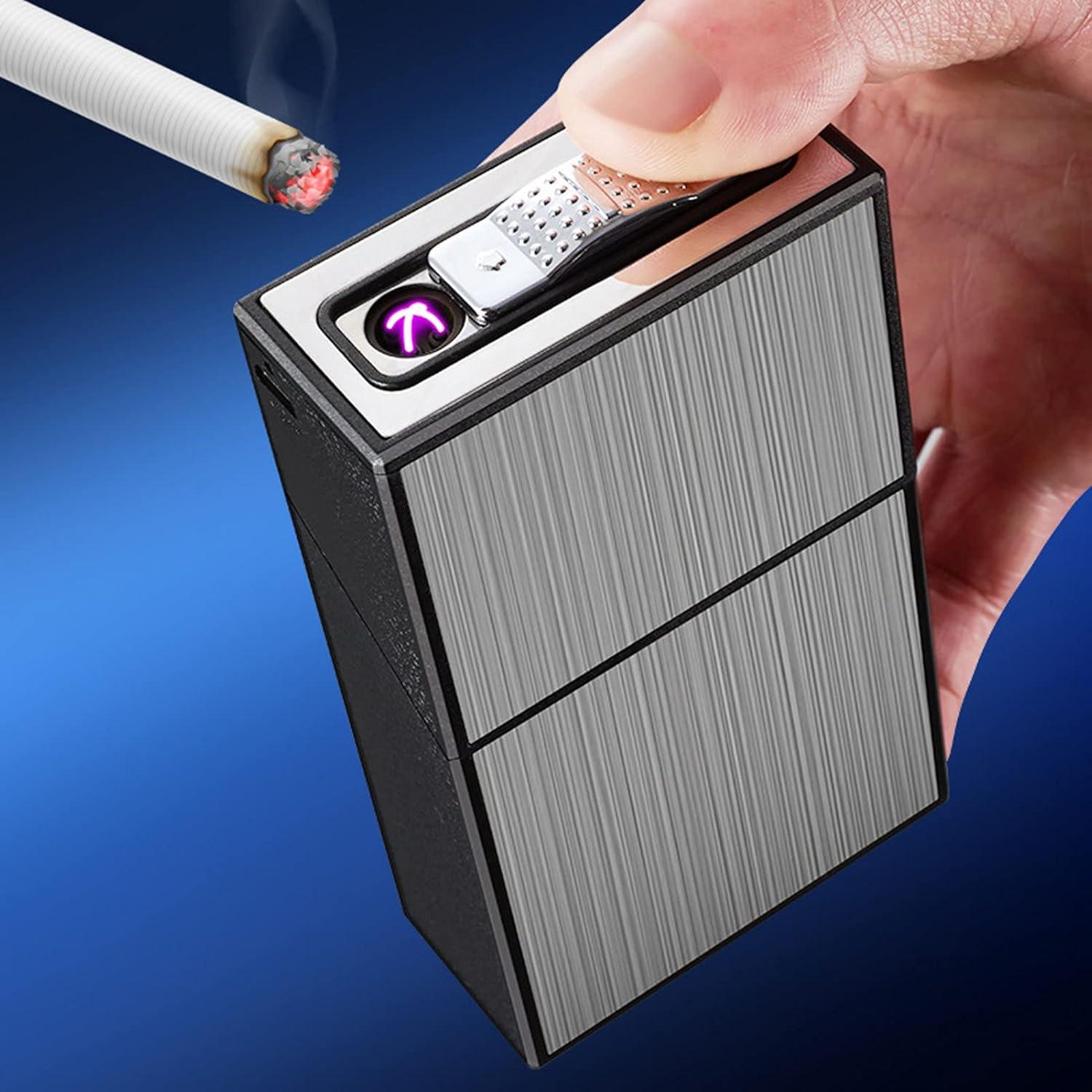 Estuche para Cigarrillos CKC con Encendedor Doble Arco USB Negro