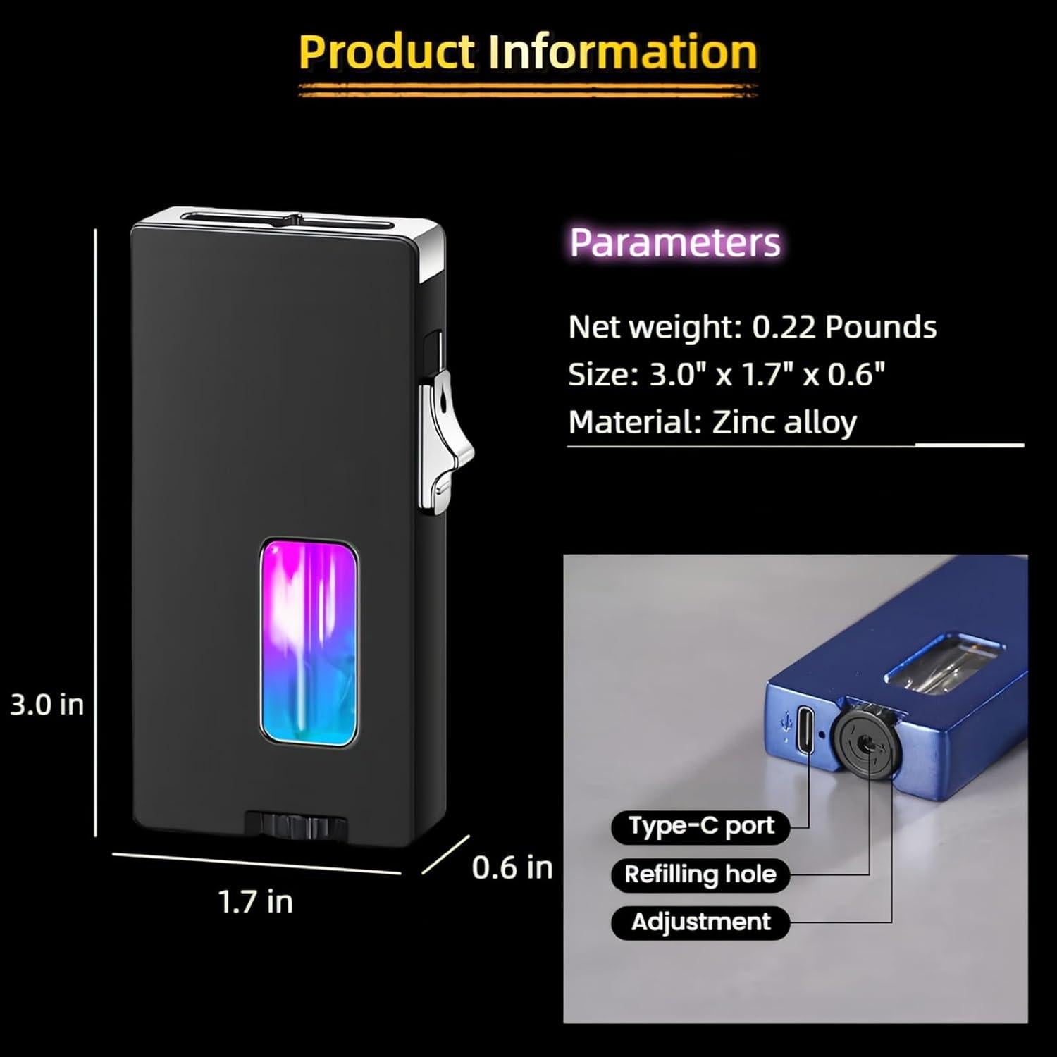 Encendedor Recargable NINSI Azul con Llama Ancha y Sensor de Gravedad