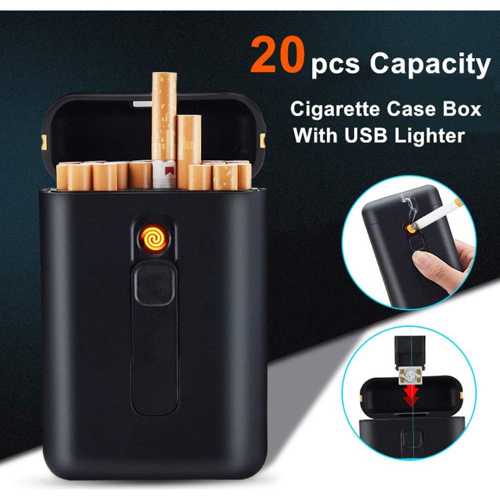 Estuche para Cigarrillos con Encendedor Eléctrico USB 2 en 1 Negro