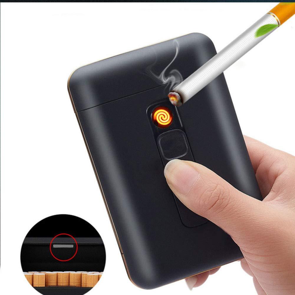 Estuche para Cigarrillos con Encendedor Eléctrico USB 2 en 1 Negro