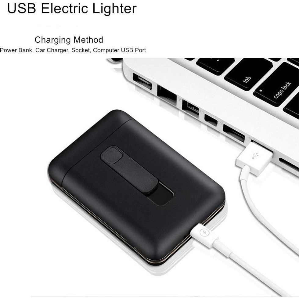 Estuche para Cigarrillos con Encendedor Eléctrico USB 2 en 1 Negro