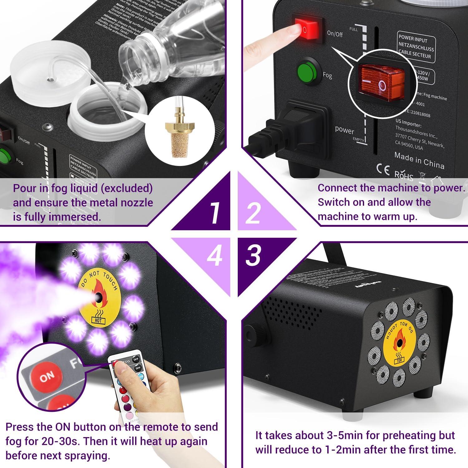 Máquina de Niebla Theefun 900W 2500 CFM 9 LEDs Control Remoto