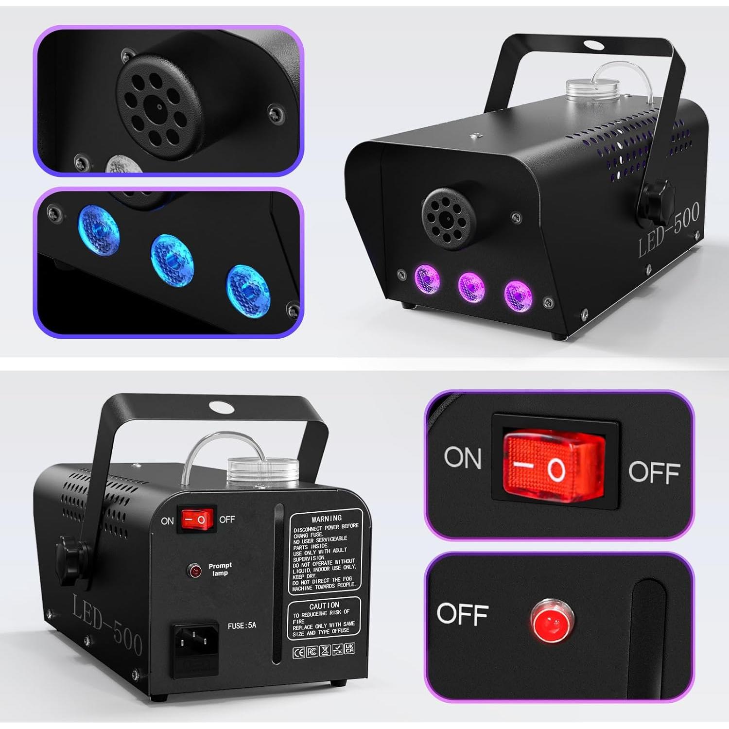 Máquina de Niebla 500W Oloaxolx con 14 Efectos LED y Control Remoto