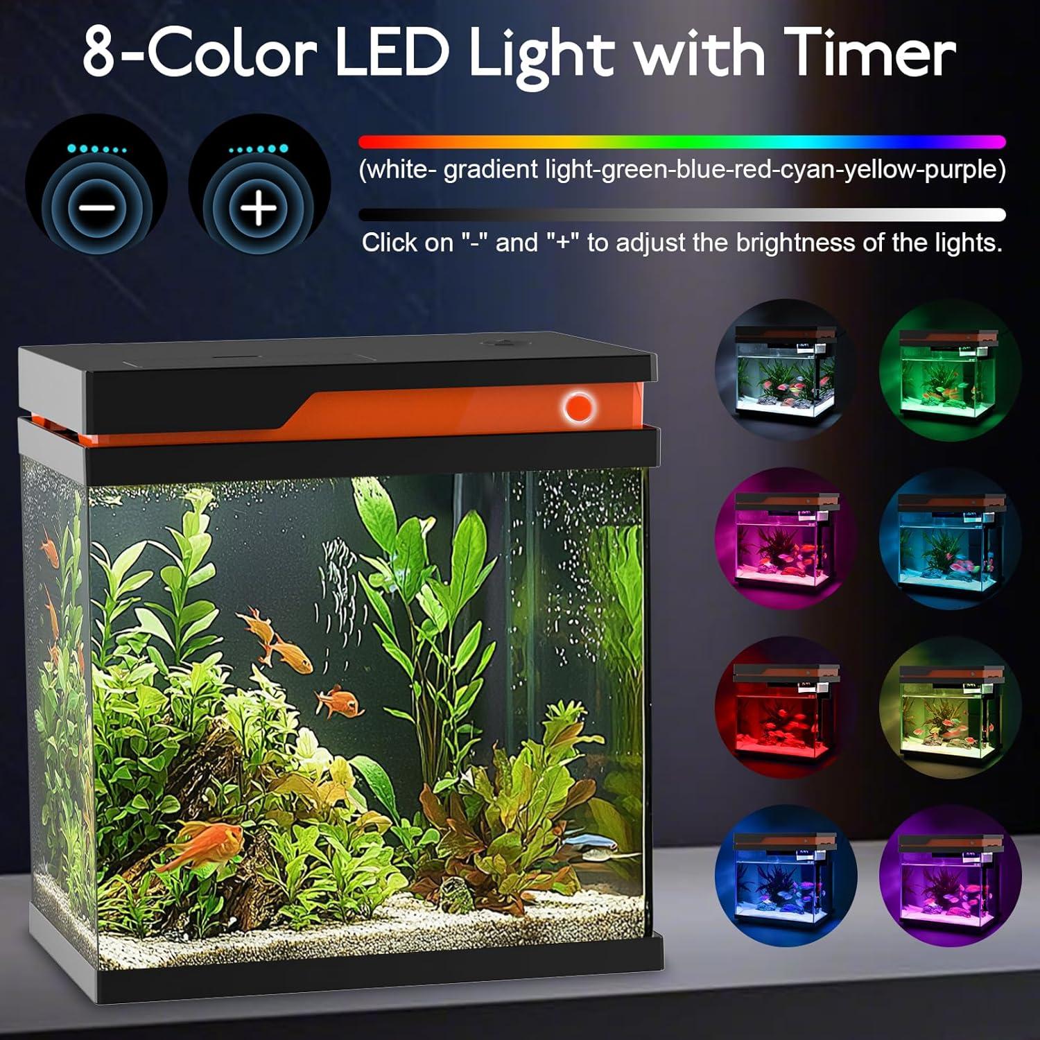 Kit Acuario Inteligente AQQA 13.6L Filtración LED 8 Colores