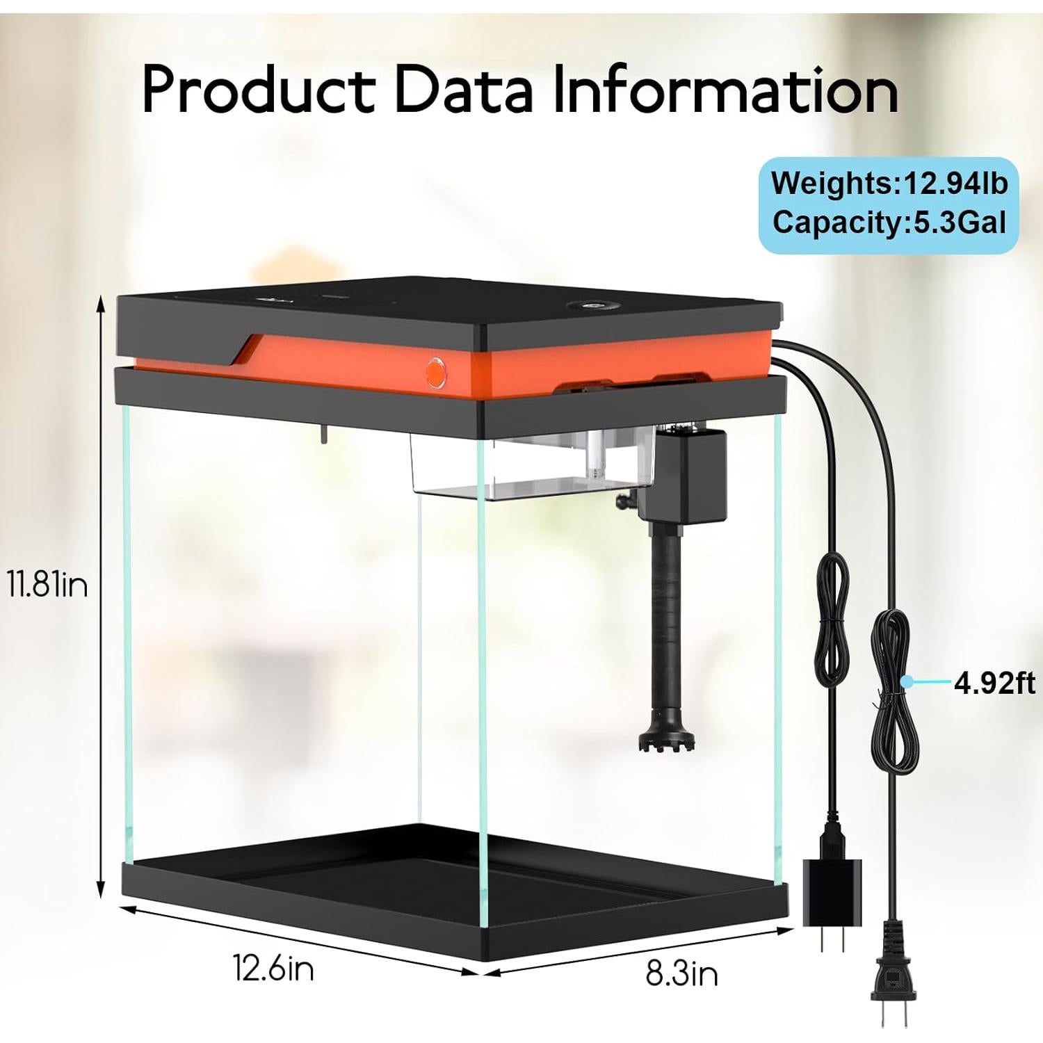 Kit Acuario Inteligente AQQA 13.6L Filtración LED 8 Colores