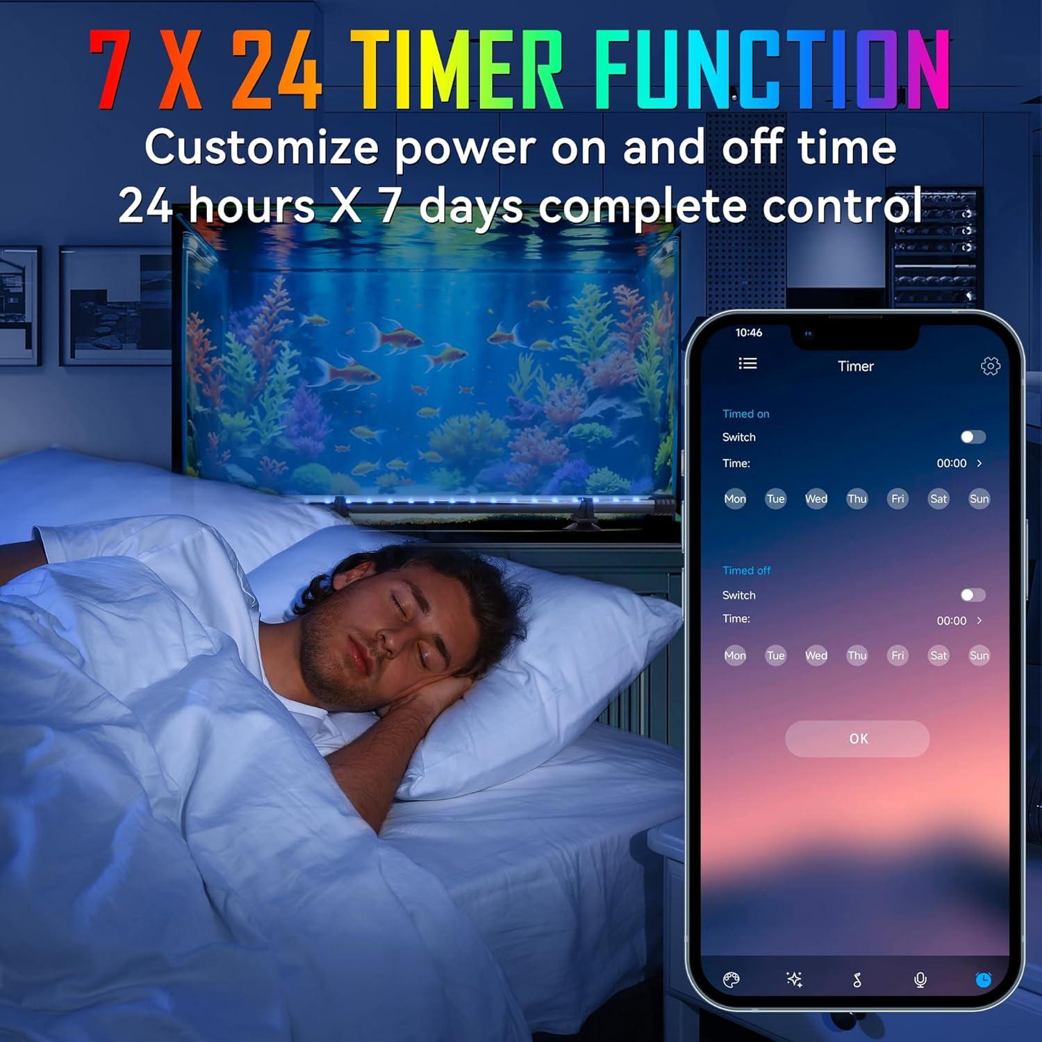 Luz LED de Acuario POZANKI 58.42 cm RGB Control App